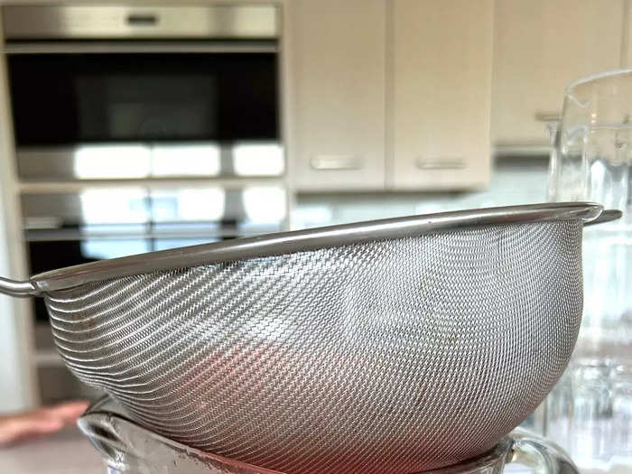 Then I poured my watermelon juice through a fine-mesh sieve.