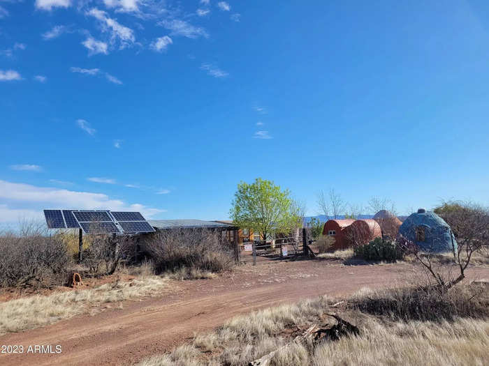 There are two solar panels that provide power to a few lights around the property.