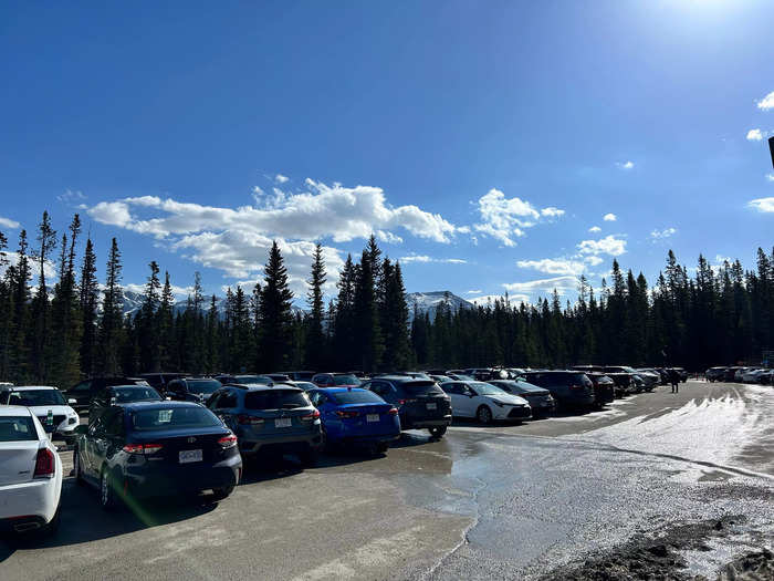 First, we stopped by Lake Louise. A lot of guides I read online warned us to arrive early, and the parking lot was almost full when we got there around 9 a.m. on a Friday.