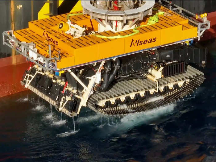 The Metals Company sends a 90-ton collector vehicle to the ocean floor to vacuum up the nodules.