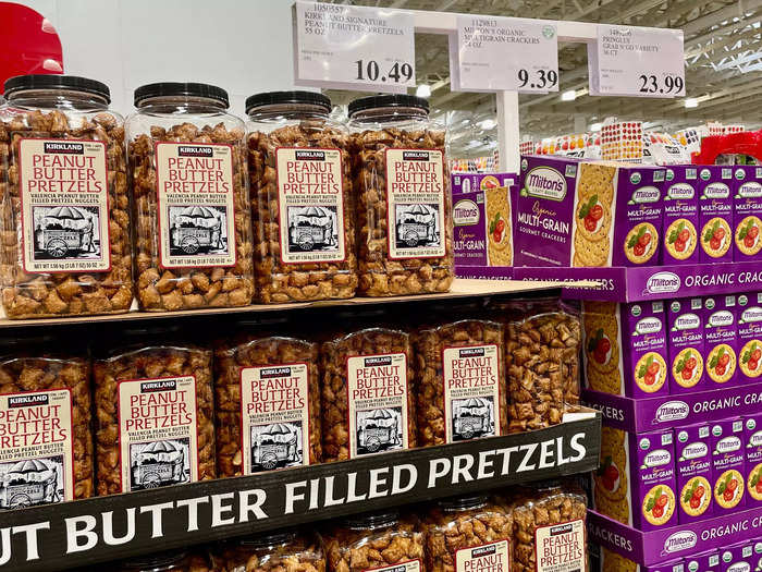 Several employees said Kirkland peanut-butter-filled pretzels are their go-to snack.