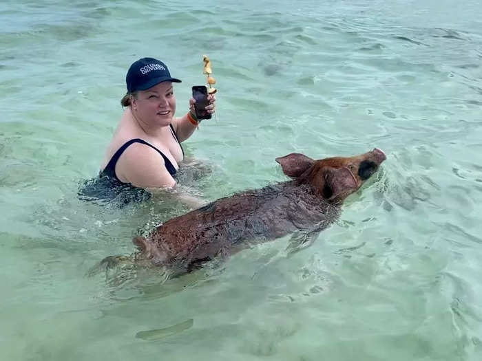 Swimming with pigs during an excursion on Grand Bahama was a highlight. It was well-run, and the $90 I paid for transportation and five hours at a beautiful, uncrowded beach was worth it.