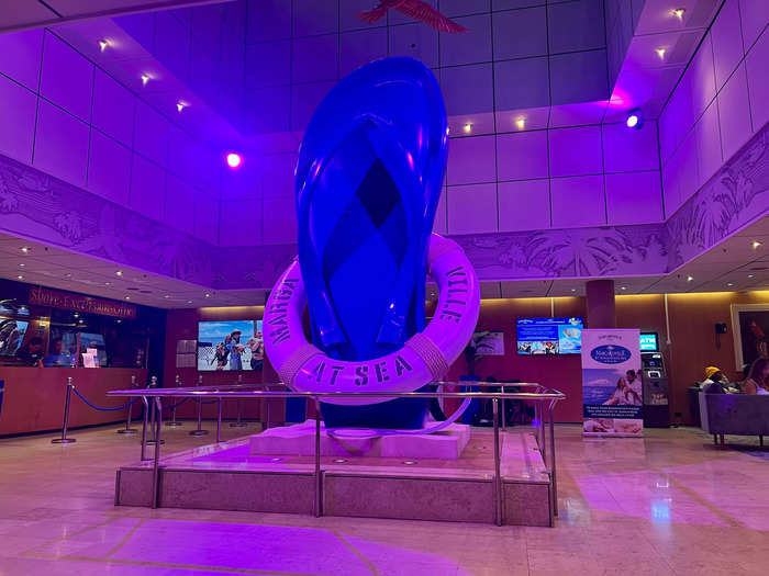 A massive flip-flop sculpture in the ship