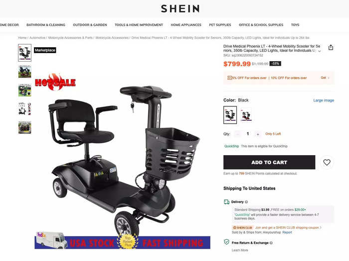 You can even buy a mobility scooter on Shein for $800.