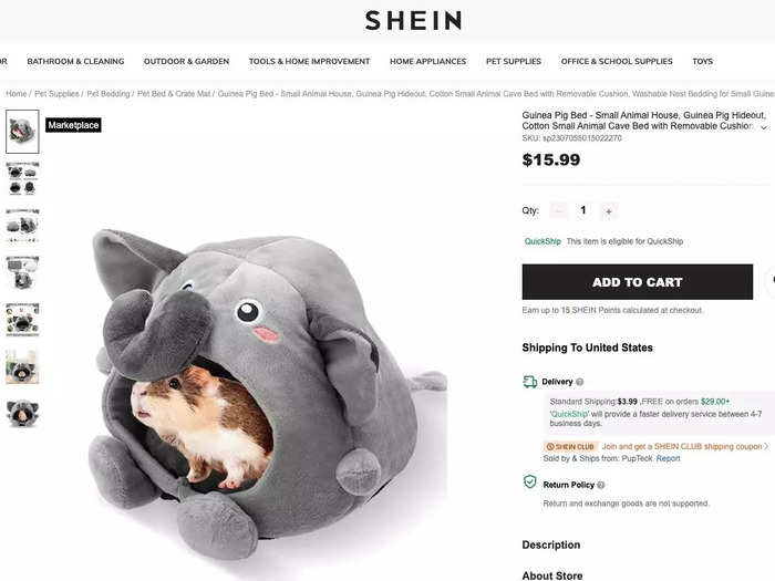 And an elephant pet bed for guinea pigs.