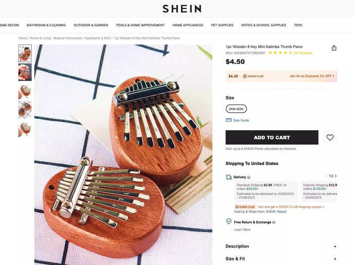 Shein also sells various musical instruments, from electric guitars to thumb pianos.