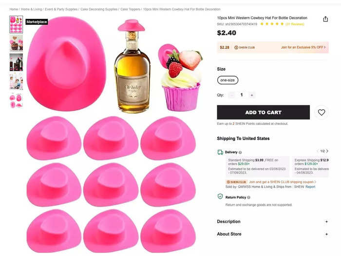 Shein has everything you need for hosting a party, including pink mini cowboy hats.