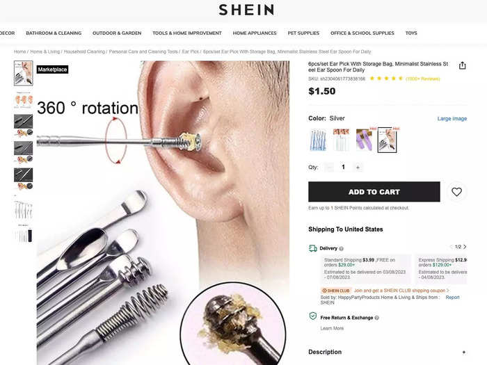 Shein also sells odd grooming tools like this ear spoon.