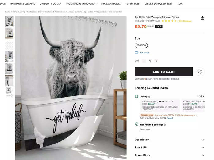 You can buy decor for your bathroom like a shower curtain with a giant cow in a tub.