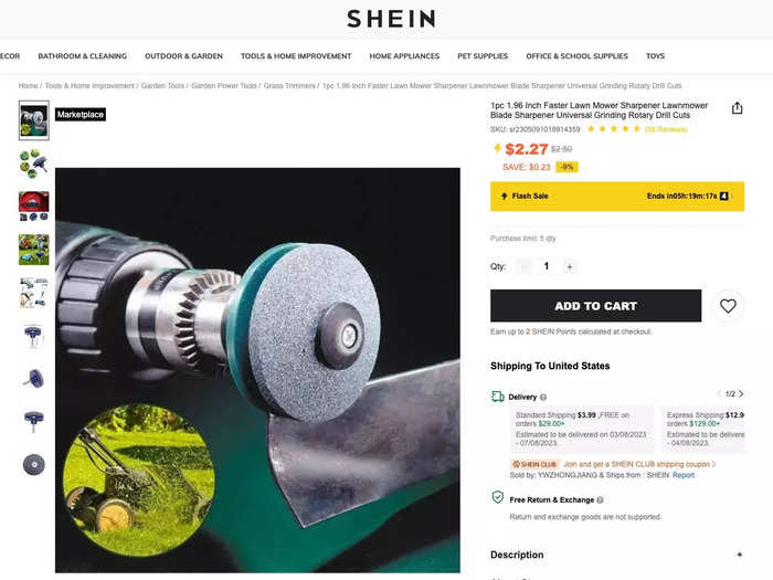 Shein sells landscaping tools, like a sharpener for lawnmowers