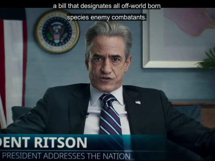 In a televised speech to Americans, President Ritson declared anyone born off Earth to be an enemy.