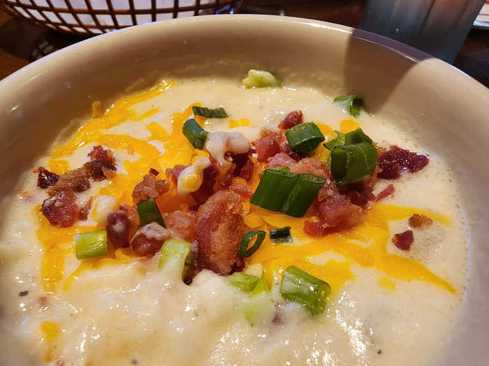 I ordered the loaded potato soup as a premium side dish for the steak meal.