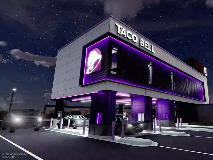 The new elevated Chick-fil-A concept looks similar to Taco Bell Defy, a four-lane drive-thru that debuted in 2022 in Brooklyn Park, Minnesota. The two-story restaurant has a proprietary vertical lift to transport meals to drive-thru customers.