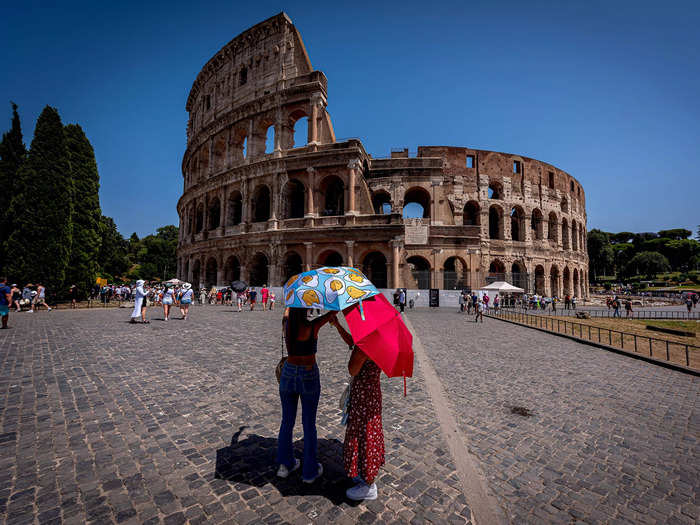 Just like in Death Valley, tourists continued to visit the Colosseum despite widespread heat warnings issued by the Italian government.