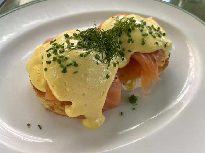 My husband ordered the eggs Benedict with smoked salmon as his second course.