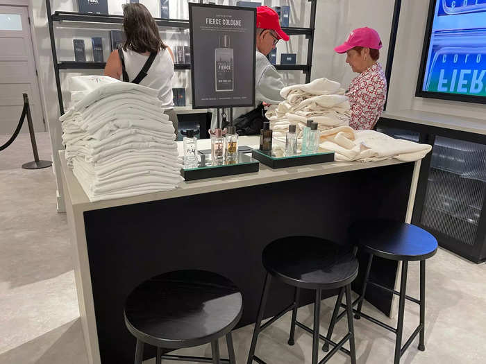 Working my way to the back-right side of the store, I saw a bar area displaying Abercrombie