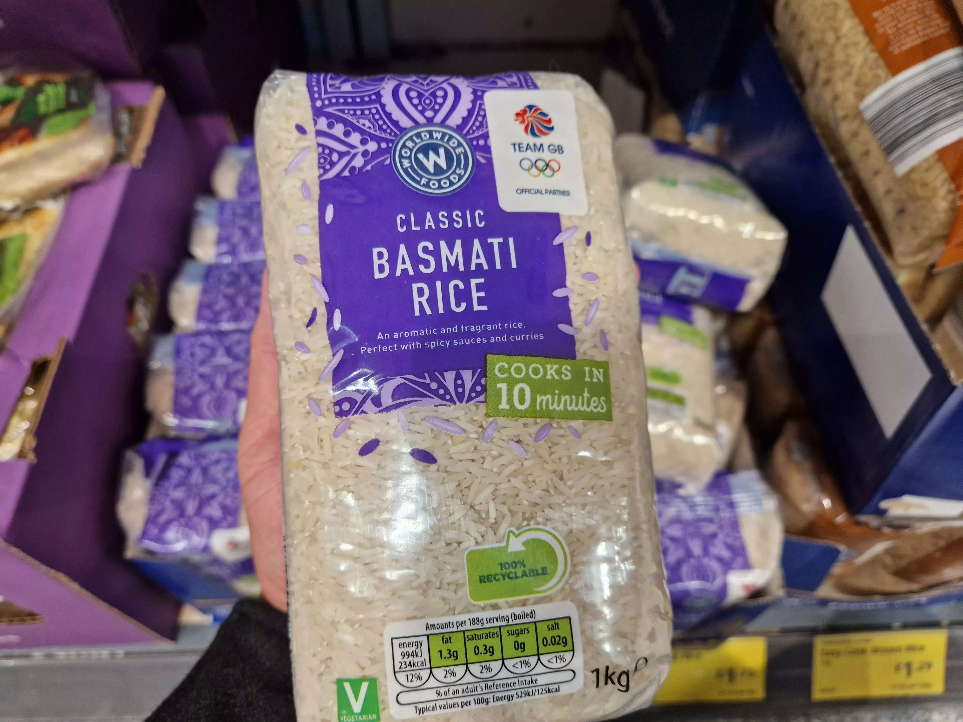 The writer holds a pack of basmati rice