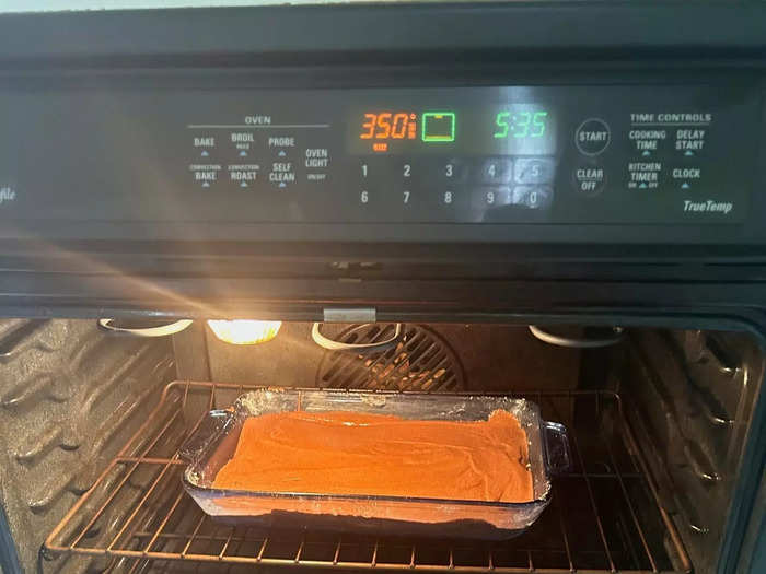 I placed my cake in the oven, which had been preheated to 350 degrees Fahrenheit.