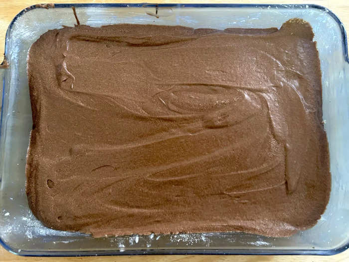 I poured my chocolate batter into the prepared pan and smoothed the top.