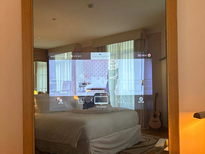 One of the most interesting features of the room was the television, which was embedded into a mirror.