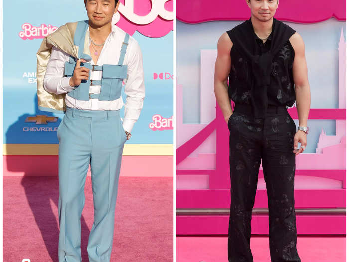 Simi Liu avoided pink with his "Barbie" premiere looks but had fun subverting fashion genres with his ensembles.