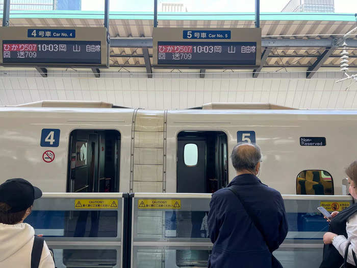 At exactly 10:03 a.m., the train pulled up. I was riding on the Hikari Shinkansen, which would take me to Tokyo in two hours and 34 minutes.