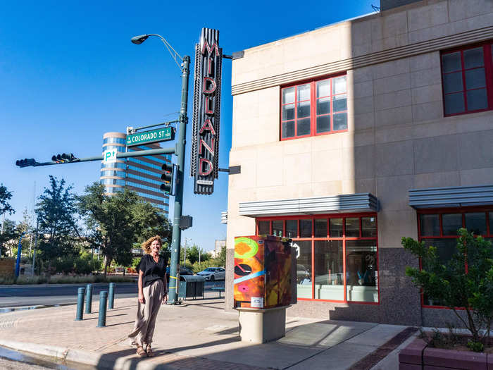 Christine Foreman standing on Colorado Street.