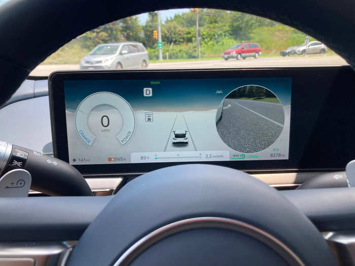 When you switch on your turn signal, the GV60 displays a live camera view of your blindspot right in the driver-facing screen. This should be in every new car.