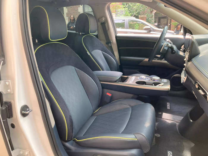 My test car had navy leather seats with a radioactive green trim.