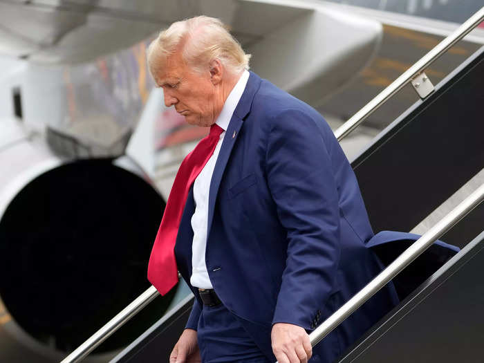 Trump deplaned from his airplane, Trump Force One, at Ronald Reagan Washington National Airport Thursday morning for his arraignment