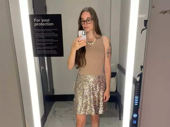 I tried on the sequin skirt but wasn