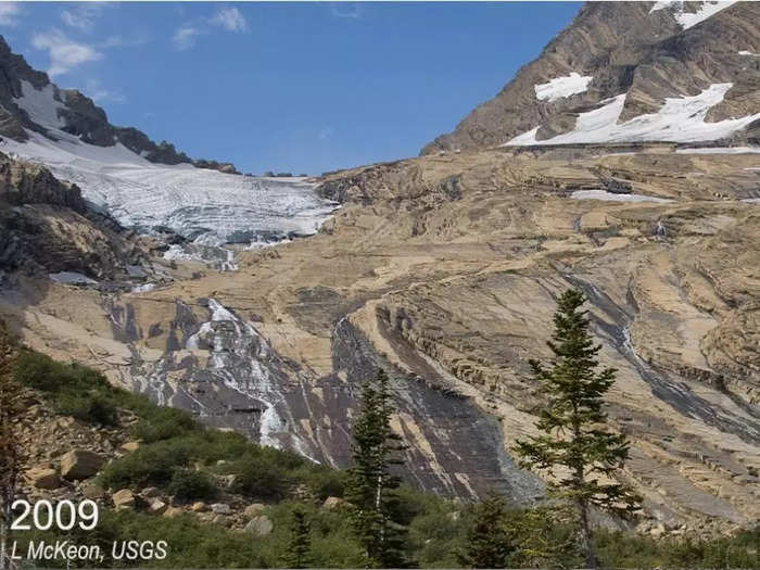 Since then, however, Jackson Glacier and Blackfoot Glacier have receded, becoming two distinct, smaller formations.