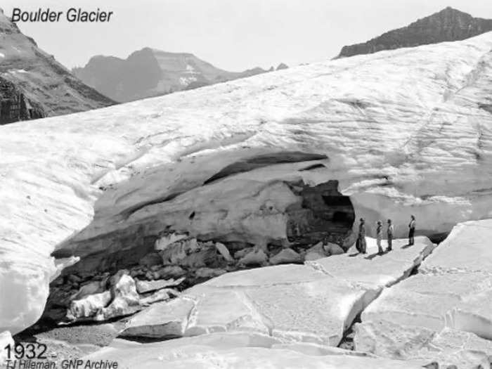 In 1932, the Boulder Glacier was a mass of ice and snow. According to the park, this glacier inspired the park