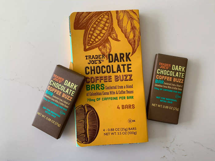 The dark-chocolate coffee-buzz bars are rich and pack the caffeine.