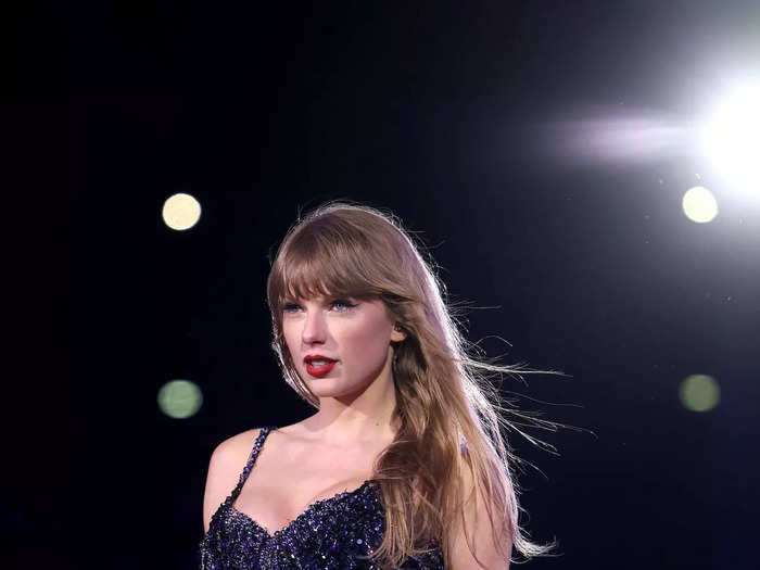 Her most daring look of the tour is a midnight-blue bodysuit that