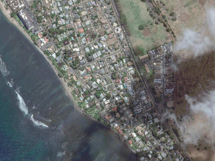 Before the fires, trees and grassy fields surrounded the small town of Lahaina