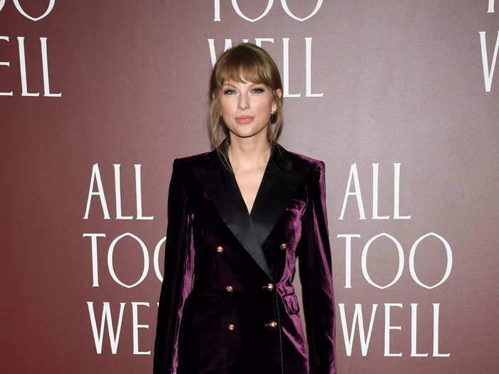 She wore a maroon, velvet suit to the New York premiere of her short film, "All Too Well."