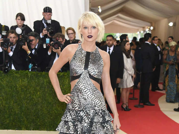 Swift went gothic with her platinum blonde hair and outfit for the Met Gala in 2016.