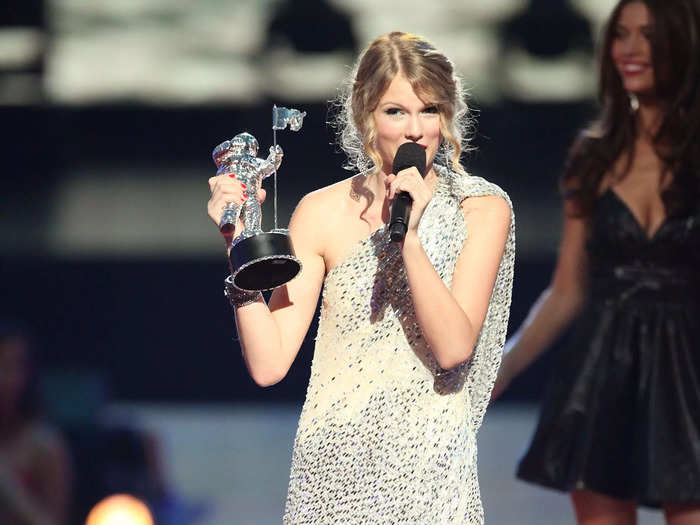 Swift was wearing this dress when Kanye West interrupted her awards speech at the 2009 MTV Video Music Awards.