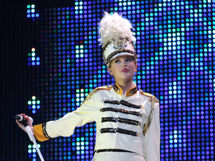 The singer goes all out for her concert costumes, and she wore this marching band outfit during the "Fearless Tour."