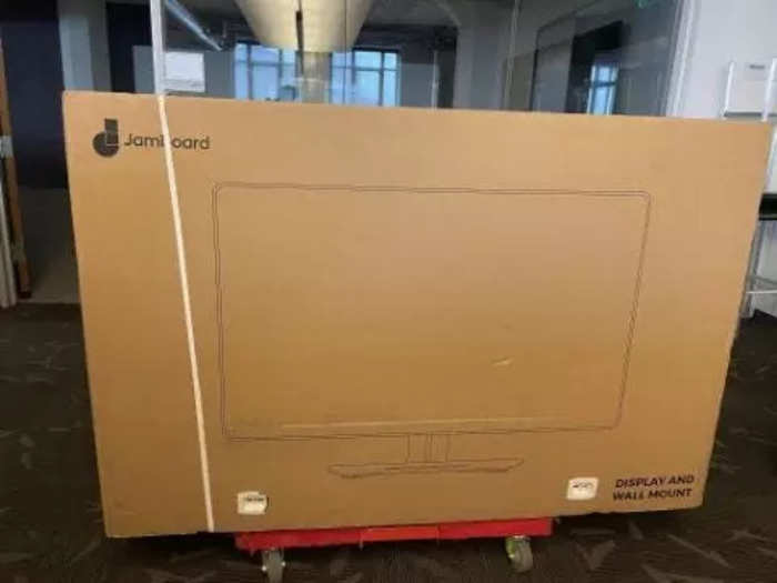 This box contains a Google Jamboard. Several 55-inch Jamboards are being sold in the auction.