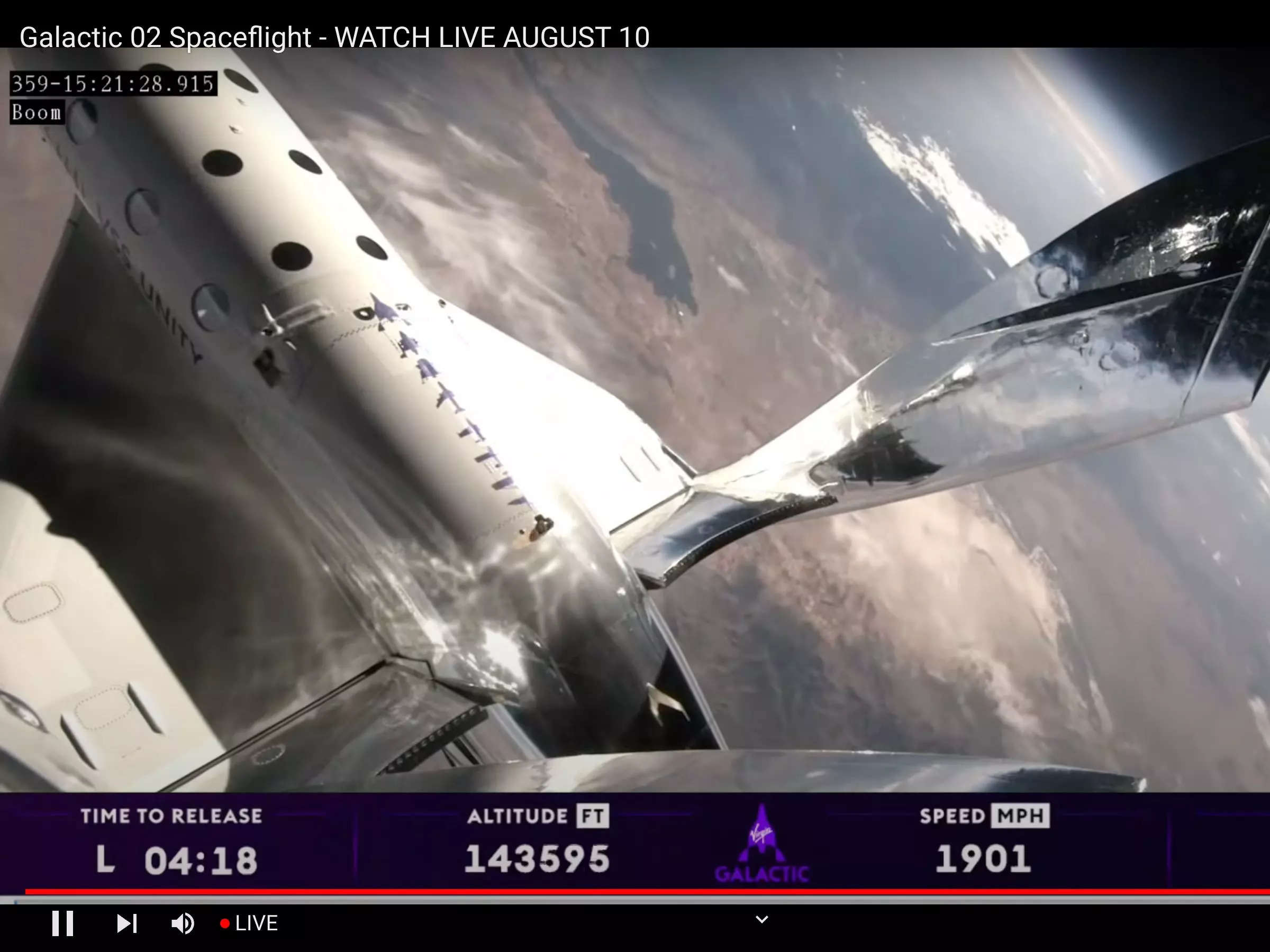 Virgin Galactic space ship at edge of space.