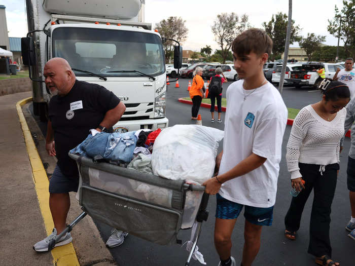 Amid the destruction, residents have rallied together to gather resources. In Kahului, which is around 40 minutes inland, volunteers brought donations to King’s Cathedral Maui.