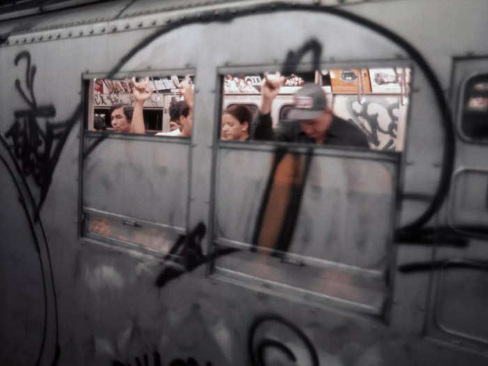 A New York subway cart covered in graffiti in 1976.