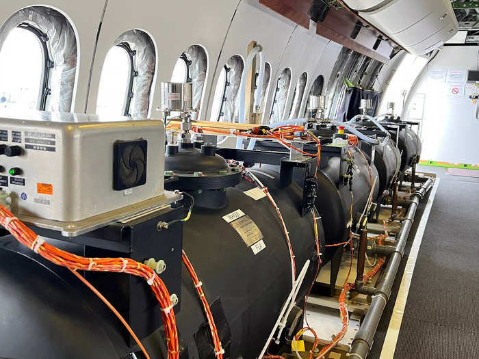 To conduct these tests under various conditions, engineers have special systems onboard. One is a series of black water tanks that can manipulate the jet