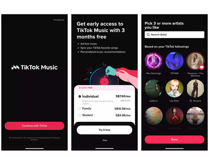 TikTok Music requires users to sign up for a subscription — and having a TikTok account is not optional