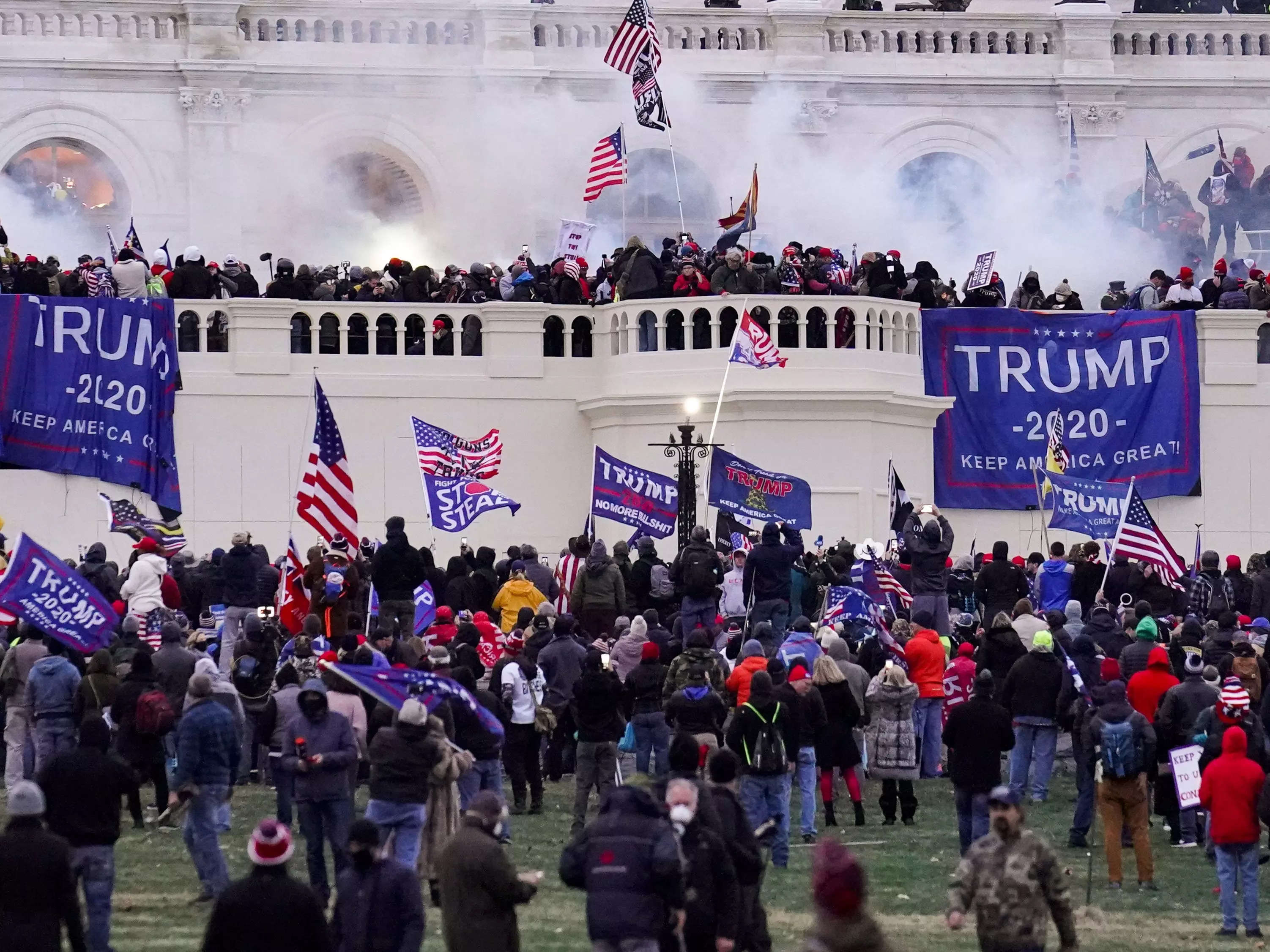 A mob of Trump supporters outside the US Capitol.