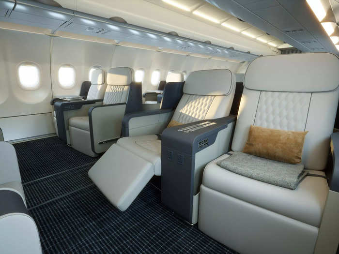 The 52-seater plane is fit with lie-flat recliners, "extra-large" lavatories, and a self-serve minibar.