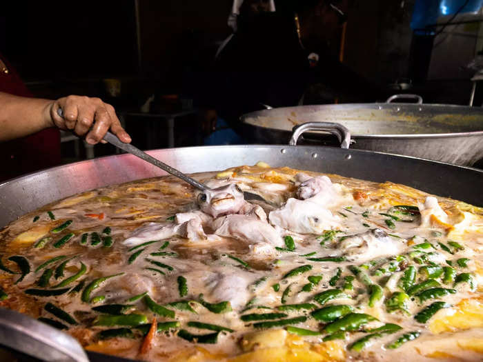 Finally, all the ingredients — including whole porcupinefish and pieces of its liver — were mixed together to form a hearty stew.