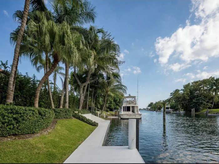 The mansion is situated near a 94-foot private dock, giving them access to the bay and neighboring bodies of water.